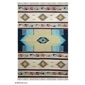 Wool and cotton rug, 'Classic Blue' (4x6) by NOVICA