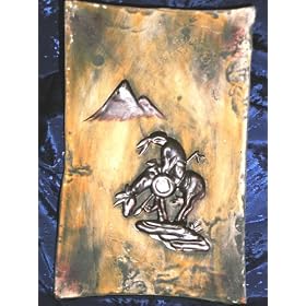 NATIVE AMERICAN INDIAN END OF THE TRAIL LAST WARRIOR PETROGLYPH PRIMITIVE DECOR TRAY PLAQUE, Native American Indian Pueblo Rock Art Spirit Vision Relic Gallery Style Decorative Pottery