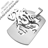 Stainless Steel Dragon Dog Tag Style Pendant Necklace with 23 Inch Stainless Steel Chain