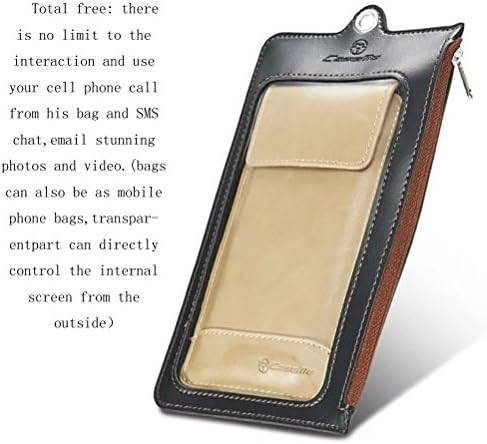 iPhone 6 plus / 6S Plus Sleeve Case Cover,KaLaBan Leather Pouch wallet Leather Case Holster Cover Side Pouch Waist Bag + Carabiner Hook for 5.0 inch - 5.8 inch (XXL) (Khaki / Khaki)