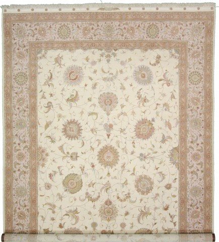 9'9 x 13'5 Ivory Persian Hand Knotted Wool Tabriz 