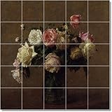 IMAGE OF Henri Fantin-Latour Flowers Ceramic Tile Mural 6 | 21.25x21.25 using (25) 4.25x4.25 tiles