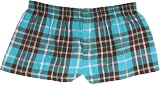 Aqua Turquoise Blue and brown Sparkle Glitter Plaid Check Flannel Cotton Girl Boxers Mini Itty Bitty Shorts 1 Inseam, Covered elastic waist, 100% cotton,