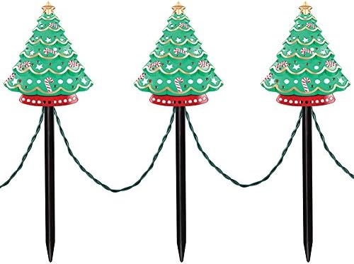 (Set/10) Colorful Glowing Christmas Tree Outdoor Path Lights With Stakes