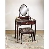 Vanity Table and Bench Set with Mirror in Heirloom Cherry Finish