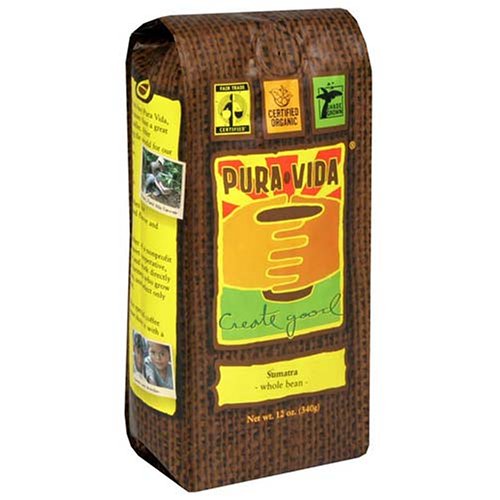 Pura Vida Whole Bean Coffee, Sumatra Coffee, 12-Ounce Bags (Pack of 3)