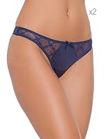 Selene Pack x 2 Tangas Microfibra y Encaje Brigitte (Marino)