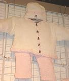 Knitted on Hand Knitting Machine Natural Chenille Finished By Hand Crochet Pink Trim Infant Girls Cardigan Pant Hat Set Pant with Pink