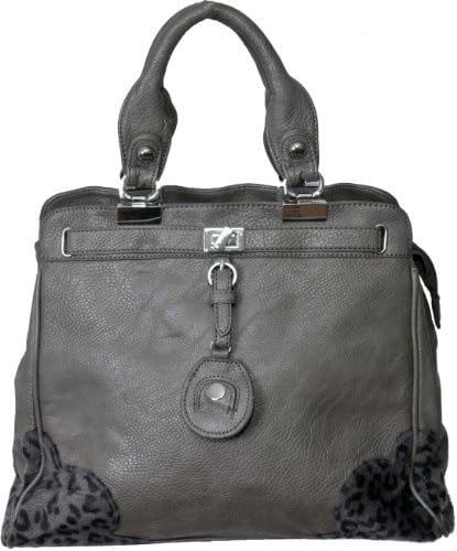 Women's Synthetic Leather Handbag / Purse, in Classy Grey, by Luciano Caruso. Faux Fur Trimmings! Practical, Spacious. Soft, Durable Handbag with Many Features. High Quality, Outstanding Value.