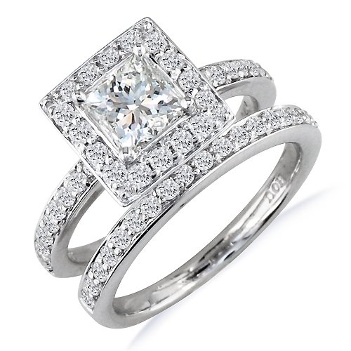 1/2ct Pave Princess Diamond Bridal Set in 14k White Gold (GH SI3)