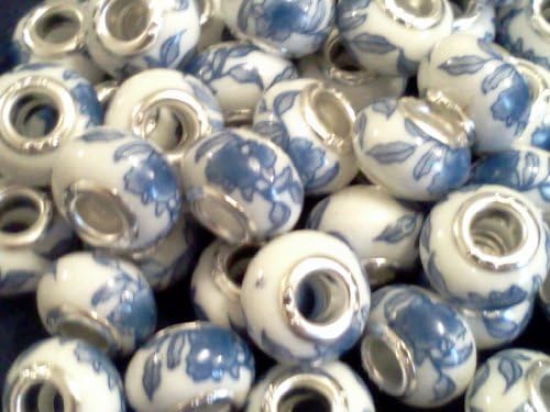 25pc Porcelain Blue Willow Beads, 925 Core, Fits Pandora, Troll, Biagi Bracelets