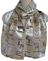Beige with Dog Breeds Print Satin Stripe Oblong Scarf /Sash Belt / Headband
