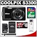 Nikon Coolpix S3300 Digital Camera (Black) with 8GB Card + Case + Tripod + Accessory Kit