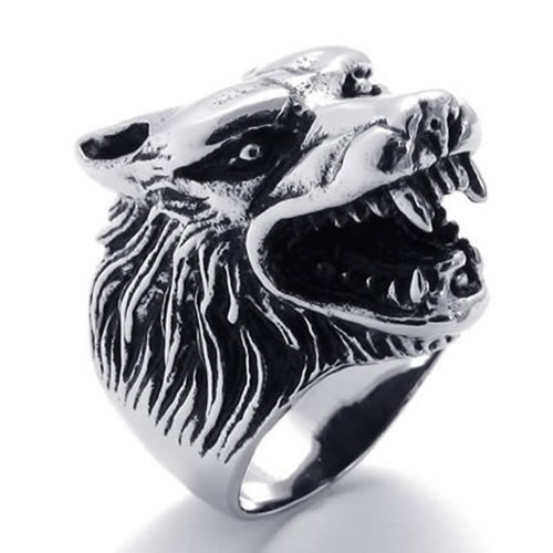 KONOV Jewelry Vintage Biker Wolf Head Stainless Steel Men's Ring