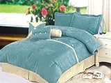 7Pcs Full Oxford Blue Suede Comforter Set Bed in a Bag