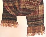 Crushed Wool Knit Scarf with Fringe Coffee Burgundy Stripe