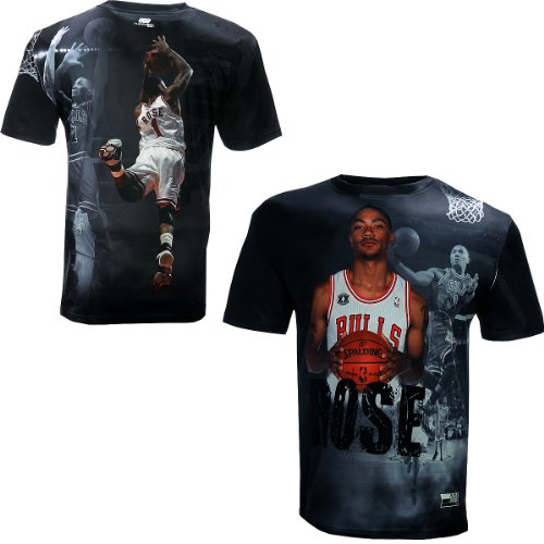 NBA Men's Chicago Bulls Derrick Rose Sublimated High Definition Photo Tee Shirt (Black, X-Large)