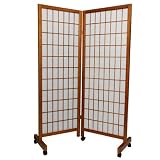 5 ft. Tall Meditation Folding Room Divider w/ Wheels (Honey) (61"H x 22.72"W x 1"D)
