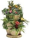 Self Watering STONE Plant & Flower Pots - Set of 3 Stackable MEDIUM Planter Tubs with Tray (Flowers not included)