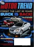 Motor Trend April 2010 AWD Regal GS & Lacrosse CXS & Regal Turbo on Cover, Buick is Back, BMW 535i vs Mercedes Benz E350, Porsche Boxster vs Tesla, Mustang V-6 Meets Camaro Challenger, Aston Martin Rapide, Toyota Sienna LE