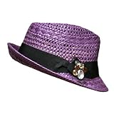 51721slZ74L. SL160  GORGEOUS PURPLE STRAW SHORT BRIM FEDORA W/ GEM TRIM