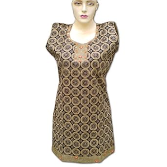Handmade Block Printed Ladies Cotton Top Jute Work On Neck With Sequins & Beads 