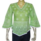 Gifts for Mothers Day Cotton Green Top Chikan Embroidered Size M