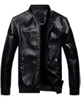 OCHENTA Men's Winter Slim Fit Stand Up Collar Faux Leather Jacket