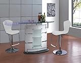 Contemporary Furniture White Bar Table with Two White Leather Match Bar Sto ....