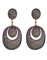 14kt Gold Diamond Pave Genuine Gemstone Oval Shape Dangle Earring Fashion Jewelry