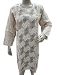 Indian Kurta Dress Beige Chikan Embroidered Cotton Kurti