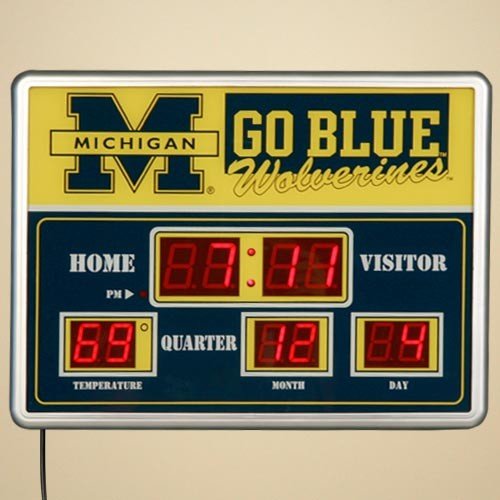 University Michigan Scores-Michigan Wolverines NCAA Scoreboard Clock & Thermometer (14
