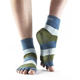 ToeSox Half Toe Toe Socks, Green/Blue Stripe, Medium