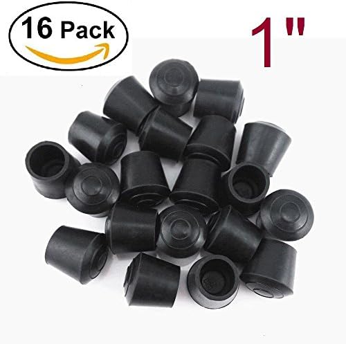 Duroetui 1 Inch Chair Leg Rubber Tips Black Caps Furniture Feet Round Prevent Scratches (Pack of 16)