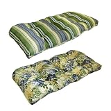 Wicker Reversible Settee Cushion - Blue & Green Floral/ Stripe