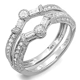 14k White Gold Round Baguette Diamond Ladies Anniversary Wedding Band Enhancer Guard 3/4 CT (0.75 cttw, F-G-H Color, SI-I Clarity)