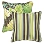 Pillow Perfect Decorative Green/Brown Tropical/Striped Reversible Toss Pillows, Square, 18-1/2 Length, 2-Pack
