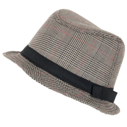 New Plaid Glen Roller Ribbon Stingy Fedora Hat Black