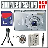 Canon Powershot SD750 7.1MP 3x Zoom 3 inch LCD Silver Digital Camera + 8GB Combo Kit with BONUS ACCESSORIES