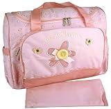 Baby Essentials Pink Flower Button Large Shoulder Baby Diaper Bag + Changing Pad