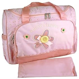 Buy Baby Essentials Pink Flower Button Large Shoulder Baby Diaper Bag + Changing Pad by Baby Essentials