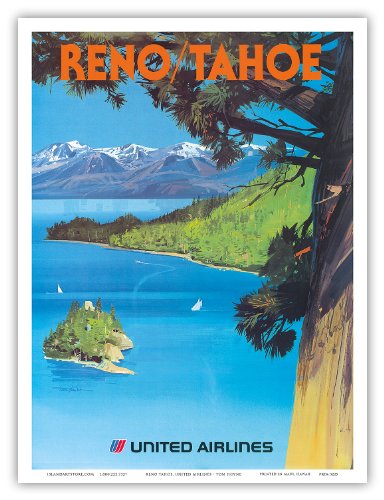 Reno, Nevada - Lake Tahoe, California - United Air Lines - Vintage Airline Travel Poster by Tom Hoyne c.1965 - Master Art Print - 9in x 12in