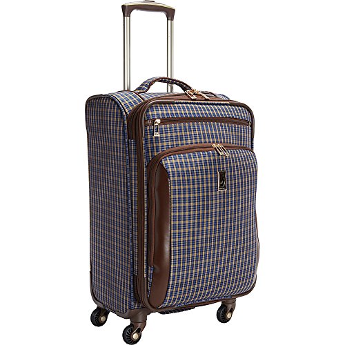 London Fog Kensington 21 Inch Expandable Spinner CarryOn, Blue Tan