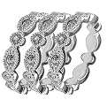 Set of 3 Stackable Silvertone Vintage-Style Crystal Rings