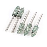 uxcell 砥石　研削ヘッド 研磨 金属材質 6mm直径 円錐形状 研磨工具 シルバートーン グリーン 5個入り