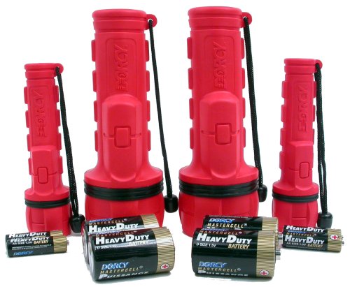 Dorcy 41-3982 Rubber Flashlight Combo with Batteries, 4-Pack, Colors may vary