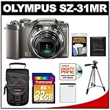 Olympus SZ-31MR iHS 3D Still Digital Camera (Silver) with 32GB Card + Case + Battery + Tripod + Accessory Kit