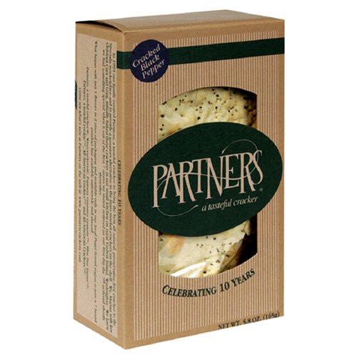 Partners Flatbread Style Crackers, Cracked Black Pepper, 5.8-Ounce Boxes (Pack of 6) by Partners