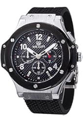 Voeons Men's Chronograph 24 Hr Indicator Military Sports Watches 3ATM Waterproof Silver Stainless Steel Mens Watches
