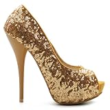 Ollio Womens Glitter Pumps Platfoms Open Toe High Heels Stiletto Multi Colored Shoes